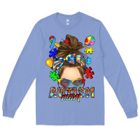 Colony Blue messy bun autism mom Long Sleeve Tee - RanaPortraitStore