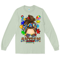 Matcha messy bun autism mom Long Sleeve Tee - RanaPortraitStore