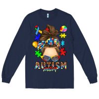 Navy messy bun autism mom Long Sleeve Tee - RanaPortraitStore