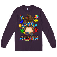 Plum messy bun autism mom Long Sleeve Tee - RanaPortraitStore