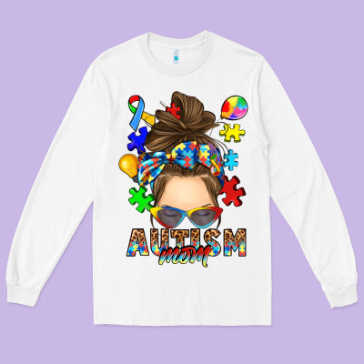Long Sleeve Tee messy bun autism mom