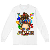White messy bun autism mom Long Sleeve Tee - RanaPortraitStore