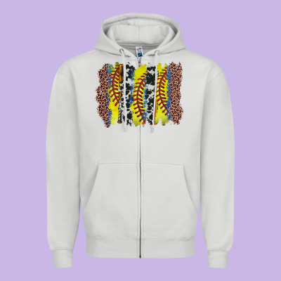 Softball Brushstroke Zipper Hoodie Designed By Zillion Design Studio