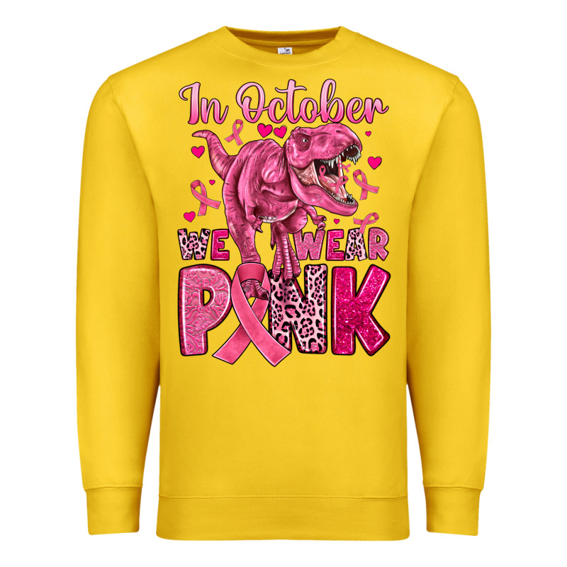In October We Wear Pink Dinosaur Premium Sweatshirt by JahusDesignShop | Teevron