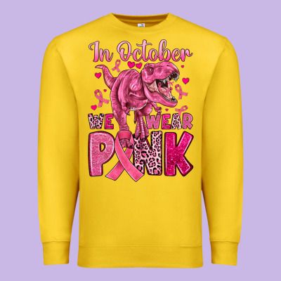 In October We Wear Pink Dinosaur Premium Sweatshirt Designed By Jahusdesignshop