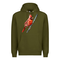 Army Green Northern Cardinal Bird Premium Hoodie - LillyAllenDesigns