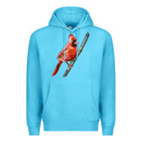 Ocean Blue Northern Cardinal Bird Premium Hoodie - LillyAllenDesigns