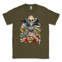 Army Green Flower Boho Skull Skeleton Classic Tee - RanaPortraitStore