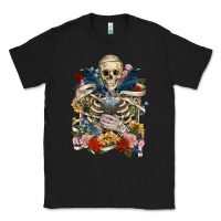 Black Flower Boho Skull Skeleton Classic Tee - RanaPortraitStore