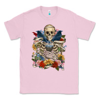 Bubblegum Pink Flower Boho Skull Skeleton Classic Tee - RanaPortraitStore
