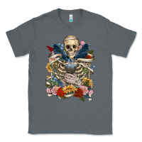 Charcoal Heather Flower Boho Skull Skeleton Classic Tee - RanaPortraitStore