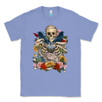 Colony Blue Flower Boho Skull Skeleton Classic Tee - RanaPortraitStore