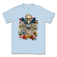 Dusty Blue Flower Boho Skull Skeleton Classic Tee - RanaPortraitStore