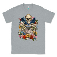 Heather Grey Flower Boho Skull Skeleton Classic Tee - RanaPortraitStore