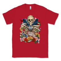 Red Flower Boho Skull Skeleton Classic Tee - RanaPortraitStore