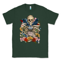 Sports Green Flower Boho Skull Skeleton Classic Tee - RanaPortraitStore