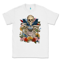 White Flower Boho Skull Skeleton Classic Tee - RanaPortraitStore