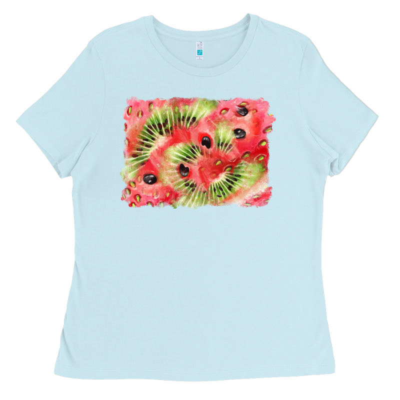 Watermelon Strawberry Kiwi Background Ladies Tee by BarkalooDesign | Teevron