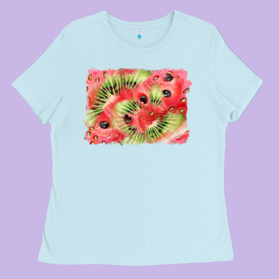 Watermelon Strawberry Kiwi Background Ladies Tee Designed By Barkaloodesign