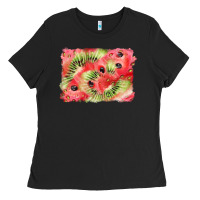 Black watermelon strawberry kiwi background Ladies Tee - BarkalooDesign