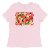 Bubblegum Pink watermelon strawberry kiwi background Ladies Tee - BarkalooDesign