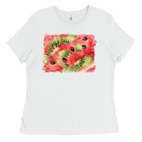 White watermelon strawberry kiwi background Ladies Tee - BarkalooDesign