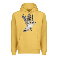 Antique Gold Flying Downy Woodpecker Premium Hoodie - LillyAllenDesigns