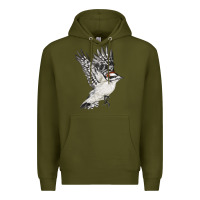 Army Green Flying Downy Woodpecker Premium Hoodie - LillyAllenDesigns