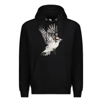 Black Flying Downy Woodpecker Premium Hoodie - LillyAllenDesigns
