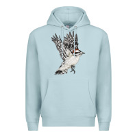 Blue Mist Flying Downy Woodpecker Premium Hoodie - LillyAllenDesigns