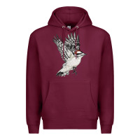 Burgundy Flying Downy Woodpecker Premium Hoodie - LillyAllenDesigns