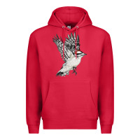 Cardinal Flying Downy Woodpecker Premium Hoodie - LillyAllenDesigns