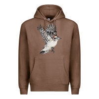 Chestnut Flying Downy Woodpecker Premium Hoodie - LillyAllenDesigns