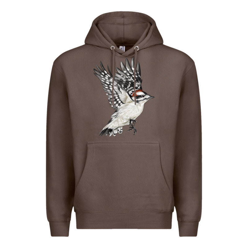Flying Downy Woodpecker Premium Hoodie by LillyAllenDesigns | Teevron