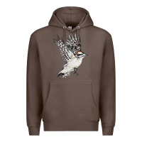 Coffee Flying Downy Woodpecker Premium Hoodie - LillyAllenDesigns