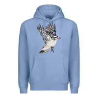 Colony Blue Flying Downy Woodpecker Premium Hoodie - LillyAllenDesigns