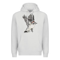 Dove Grey Flying Downy Woodpecker Premium Hoodie - LillyAllenDesigns