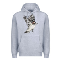 Heather Grey Flying Downy Woodpecker Premium Hoodie - LillyAllenDesigns