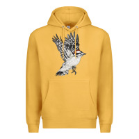 Mustard Flying Downy Woodpecker Premium Hoodie - LillyAllenDesigns