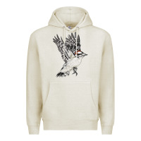 Oatmeal Heather Flying Downy Woodpecker Premium Hoodie - LillyAllenDesigns