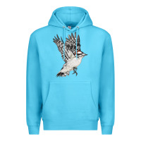 Ocean Blue Flying Downy Woodpecker Premium Hoodie - LillyAllenDesigns