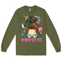 Army Green messy bun nurse life Long Sleeve Tee - RanaPortraitStore