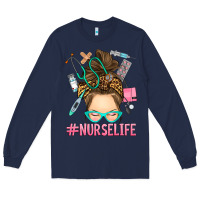 Navy messy bun nurse life Long Sleeve Tee - RanaPortraitStore