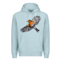 Blue Mist Flying American Robin Premium Hoodie - LillyAllenDesigns