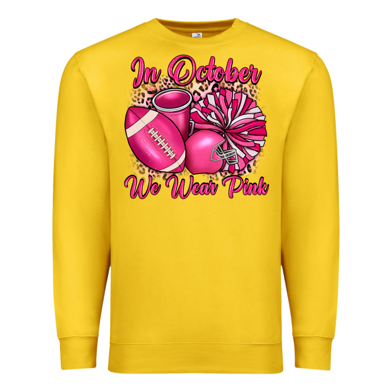 In October We Wear Pink Cheer With Football Breast Premium Sweatshirt by JahusDesignShop | Teevron