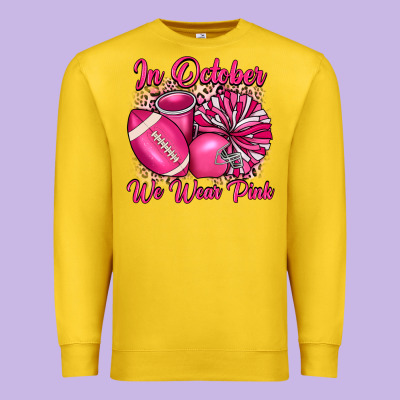 In October We Wear Pink Cheer With Football Breast Premium Sweatshirt Designed By Jahusdesignshop