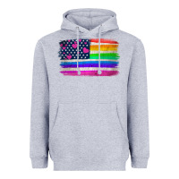 Heather Grey american flag and lgbt flag  background Heavyweight Hoodie - HRA Design Shop