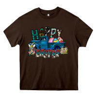 Chocolate Brown Happy Easter  truck Heavy Core Tee - CowhideDigitalArt