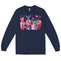 Navy breast cancer stitch coffee cups Long Sleeve Tee - AdoDesignShop