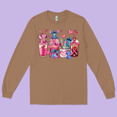 Breast Cancer Stitch Coffee Cups Long Sleeve Tee Designed By Adodesignshop